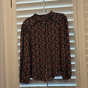 LOFT Black Floral Long Sleeve Blouse